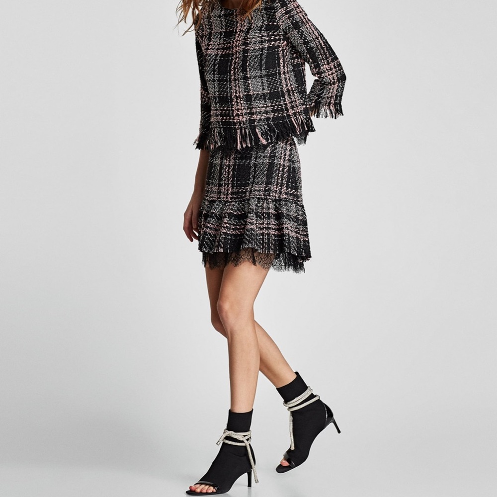 Zara NWOT Co-ord Set Contrasting Lace and Tweed